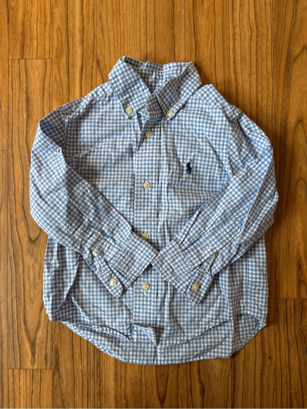 Toddler Ralph Lauren Light Blue & White Gingham Collared Shirt